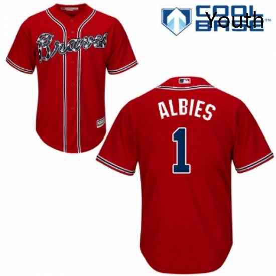 Youth Majestic Atlanta Braves 1 Ozzie Albies Authentic Red Alternate Cool Base MLB Jersey